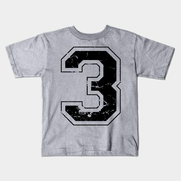 Number 3 Three Black Jersey Sports Athletic Player Kids T-Shirt by porcodiseno